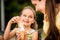 Mother and child enjoying icecream