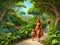 Mother and child entering garden od Paradise, Generative AI Illustration