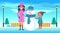 Mother and Child Makes Snowman Vector Illustration