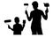 Mother with child with repair tool silhouette vect