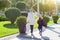 Mother and child, with shopping bags walking along city street