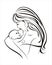 Mother and child sketch in black lines