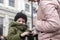 Mother and child at the train station. Internally displaced persons