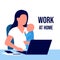 Mother with child working laptop at home. Working on maternity leave with baby in her arms. Combining motherhood and