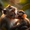 Mother and child Young macaque with mother, serene forest setting