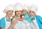 Mother and children in chef uniforms