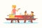 Mother with children on picnic vector illustration