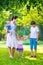 Mother and children playing in a park