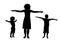 Mother and children sport training silhouette vect