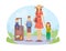 Mother and Children Traveling Together. Happy Family on Summer Vacation. Mom with Kids Travel, Characters with Luggage