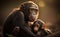 A mother chimpanzee hugging her baby, generative AI