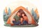 Mother couple together family holiday weekend nature camping tent children father autumn dad cartoon smiling