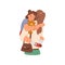 Mother cuddling daughter with plush bear toys