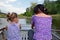 Mother and daughter in a boat