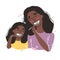 Mother and Daughter Brushing Their Teeth. happy Black african american family and health.