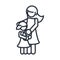 Mother and daughter carrying a babay family day, icon in outline style