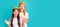 Mother and daughter child banner, copy space, isolated background. Surprised wide-eyed selfish woman mother and daughter