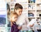 Mother with daughter choosing aquarium accessories in pet shop