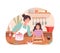 Mother and daughter cooking. Family time, happy woman and girl bake birthday cake vector concept