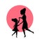 Mother and daughter dancing together silhouettes vector illustration