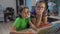 Mother and daughter do homework school. slow motion video. preparation, back to school. little girl and woman study with