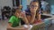 Mother and daughter do homework school. slow motion video. preparation, back to school. little girl and woman study with