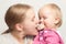 Mother with daughter eat and bitting gingerbread