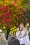 Mother and daughter in a fabulous garden