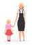 Mother with daughter flat vector illustration. Family lookbook concept. Blonde  younger and older sisters cartoon character.