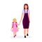 Mother with daughter going to school flat vector illustration. Older and younger sisters holding hands cartoon characters isolated