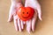 Mother and daughter hands holding red heart, health care, donate and family insurance concept