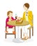 Mother and Daughter have a lunch with a cafe table