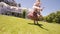 Mother and daughter having fun in backyard