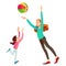 Mother and daughter having fun with a ball. Concept motherhood child-rearing. Family Fitness Outdoor, Physical Activity