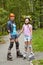 Mother and daughter in a helmet