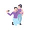 Mother and daughter making selfie together with pink shirt and blue jeans. girl and her mom are doing selfie using a smart phone