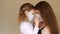 Mother and daughter in medical mask. Health care and medical concept. Close up portrait. Virus and Prevention and