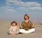 Mother and daughter meditating