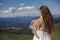 Mother and daughter and mountain views