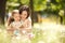 Mother and daughter in park