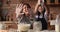 Mother and daughter play with flour while preparing dough