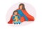 Mother with daughter play in superhero costume