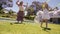 Mother and daughter playing with hula hoop