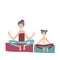 Mother and daughter practicing yoga sitting in the Lotus position. Family Sports and physical activity with children