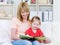 Mother with daughter reading the book