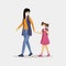 Mother and daughter in respirators illustration. Woman and little girl with protective masks isolated flat cartoon