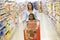 Mother and daughter shopping in supermarket