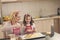 Mother and daughter tasting pizza ketchup