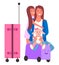 Mother and Daughter Travel with Luggage Vector