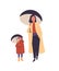 Mother and daughter with umbrellas flat vector illustration. Mom and child walking under rain isolated on white. Female